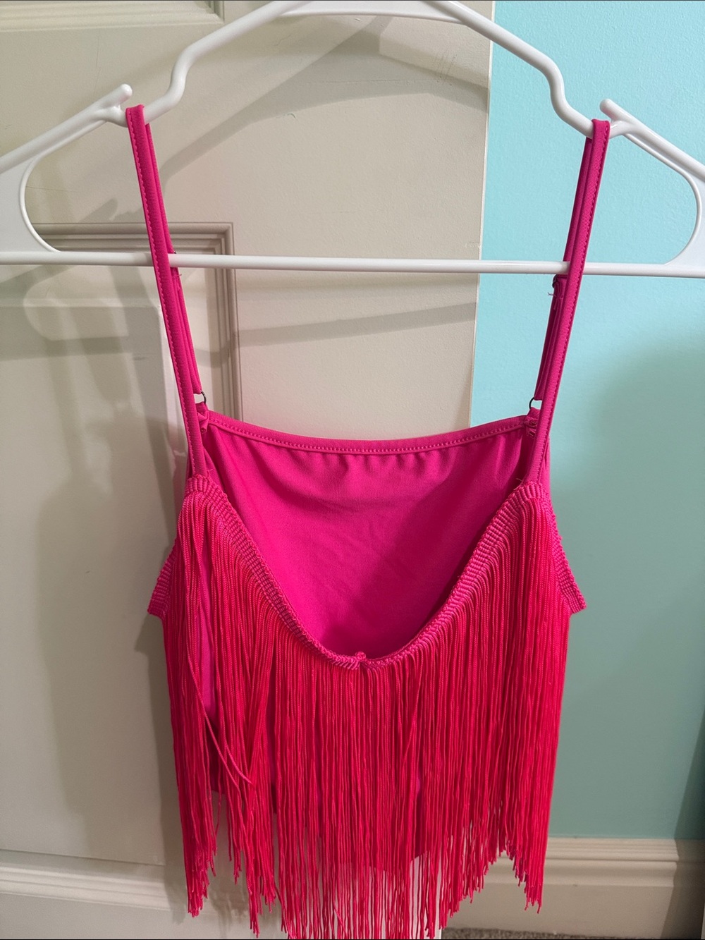 miami Hot Pink Fringe Crop Top